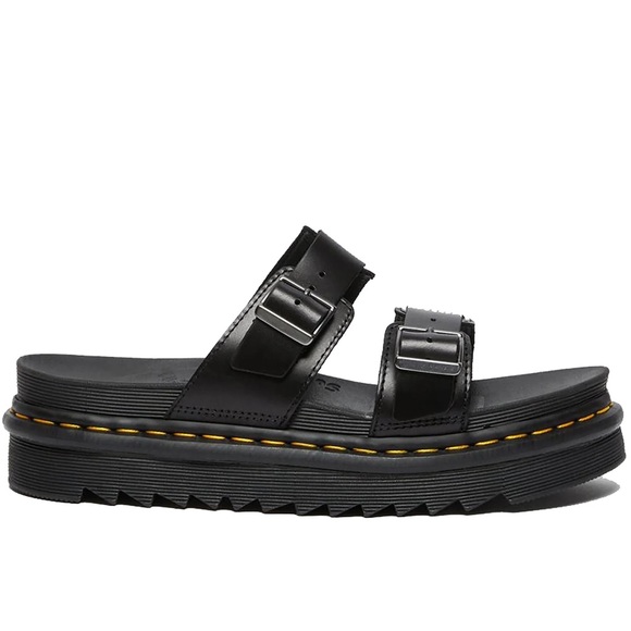NWT Doc Martens Myles Brando Leather Slide Sandals in black buckles platforms - Picture 14 of 15